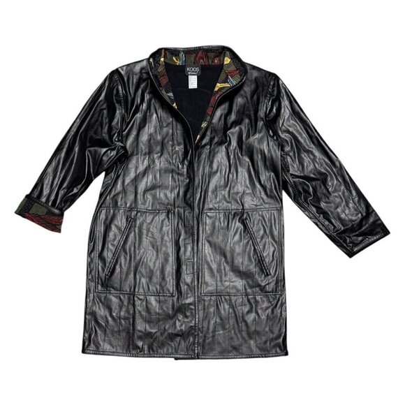 Black Leather Trench Coat with Colorful Lining - Picture 5 of 5